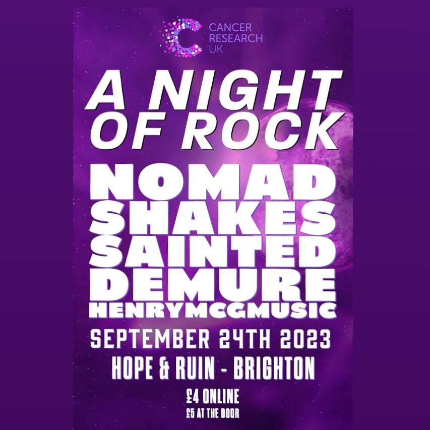 💥 GIG ANNOUNCEMENT 💥

On Sunday 24th September we are playing at The Hope &amp; Ruin 
This show is raising money for Cancer Research UK and we are honoured to be part of it! 🤘 

Tickets are available via the link in our bio, get yours whilst you can!