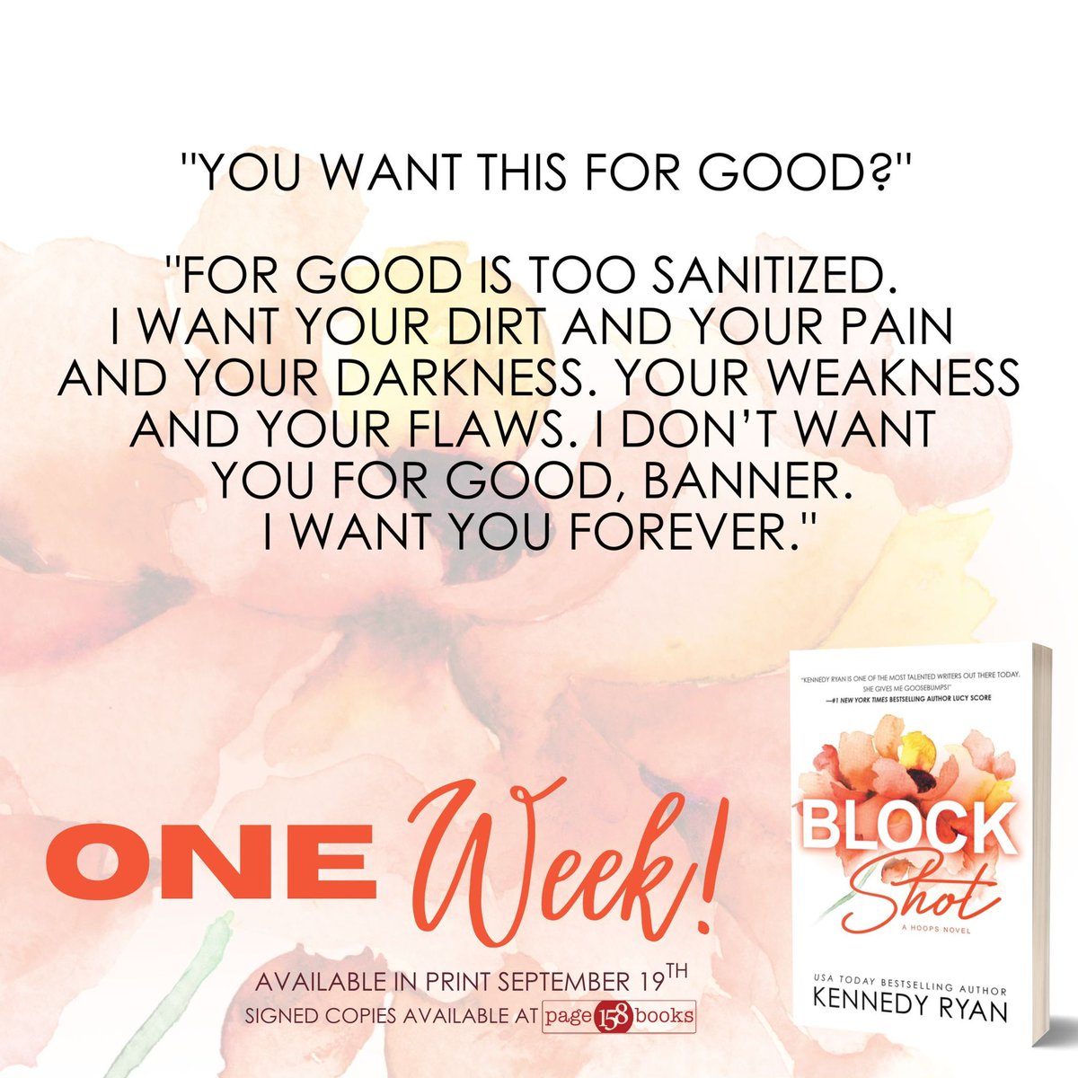 Kennedy Ryan (@kennedyrwrites) on Twitter photo 1 WEEK!
<a href="/Read_Bloom/">Bloom Books</a> new print edition of Block Shot!
Signed PB:
page158books.com/book/978172828…
Retailers:
bloombooks.com/books/97817282…
Ebook in KU
🏀Disastrous 1-night stand
🏀Rival NBA Sports Agents
🏀2nd chance romance
🏀slightly unhinged hero who run over anyone to have the heroine 1 WEEK!
<a href="/Read_Bloom/">Bloom Books</a> new print edition of Block Shot!
Signed PB:
page158books.com/book/978172828…
Retailers:
bloombooks.com/books/97817282…
Ebook in KU
🏀Disastrous 1-night stand
🏀Rival NBA Sports Agents
🏀2nd chance romance
🏀slightly unhinged hero who run over anyone to have the heroine