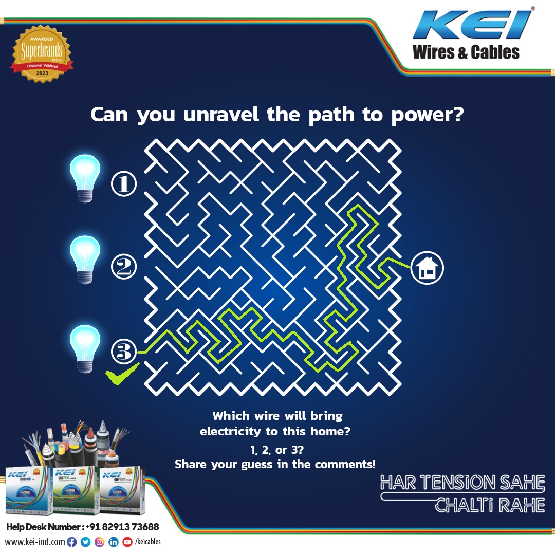 @keicable Wire 3 will bring electricity to this home.
#GuessTheBulb #GuessIt #KEIWires 
#Unravel #Puzzle #Wires #cables