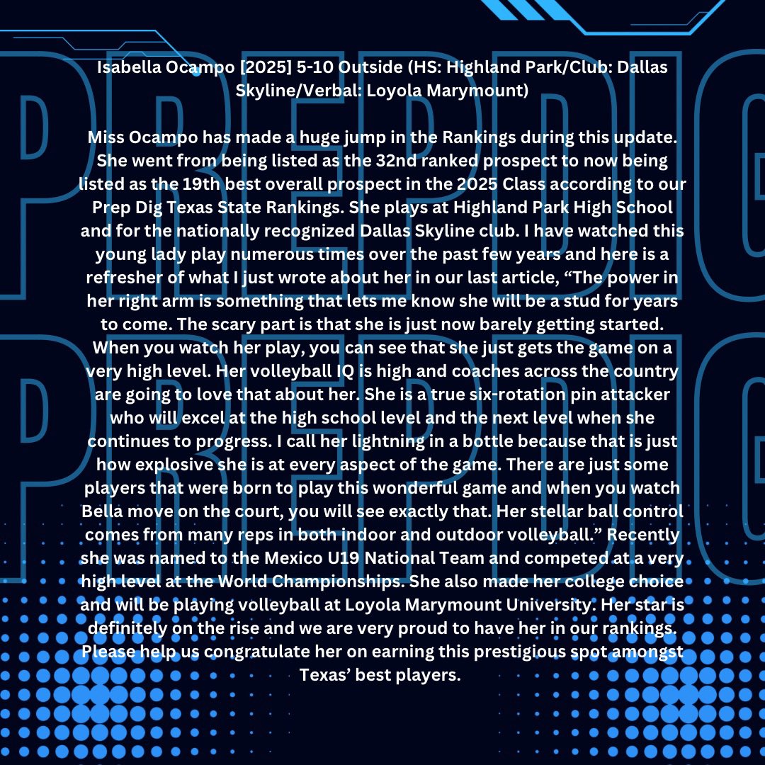 BellaOcampo25's tweet photo. Thank you @PDTexas π excited for the upcoming opportunities and tournaments! #Pingdom #LMU #SelecciΓ³nMexico #HPVB @Skylinejrs @scotsathletics https://t.co/KehCAICoL1