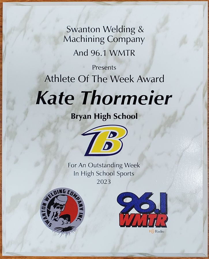 HitTrophy's tweet photo. Congrats to Kate Thormeier of Bryan High School for winning the Swanton Welding &amp; Machining Female Athlete of the Week Award on 9-8-23! 🏃‍♀️ @BHSGoldenBears @bryan_track @BryanBuilt  #bryanbuilt @northwestohioal https://t.co/2wWg73XRxE