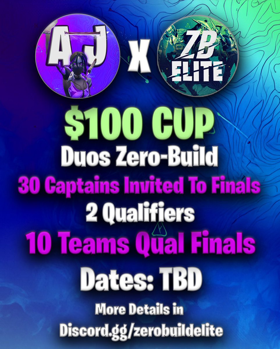 🏆<a href="/ajzerobuild/">AJZEROBUILD</a> X <a href="/ZeroBuildElite/">Zero Build Elite</a>

💰$100 Duos ZB Cup

👑30 Captain Spots Available 

🟣15x <a href="/ajzerobuild/">AJZEROBUILD</a>
🟢15x <a href="/Harvzy_FN/">HarvzyFN</a> 

💬 + ♻️ To get a Captain Spot