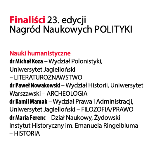 Miło nam poinformować, że dr @KamilMamak z @KatedraKarneUJ został finalistą 23. edycji nagród naukowych @Polityka_pl.
Serdecznie gratulujemy!!! 
Ogłoszenie laureatów 22 października b.r.
polityka.pl/tygodnikpolity…