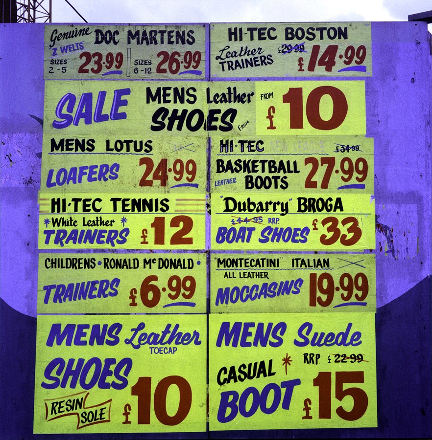 I really do have a soft spot for this sort of retailers 'deals, deals, deal' posters. 

 It screams 'come in here - we have what you want'.

It's from a shoe store in Dublin, 1991.

From #DublinBeforeTheTiger
h/t @DavidJazay 
@photosofdublin
