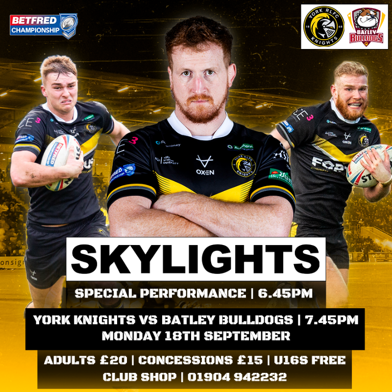 YorkRLFC's tweet photo. 3️⃣ 𝘿𝘼𝙔𝙎 𝙏𝙊 𝙂𝙊!

The Knights are back at the LNER Community Stadium for the final time in the 2023 regular season against @BatleyRLFC on Monday night (7.45pm)! 

#RiseUp | #WeAreYork
