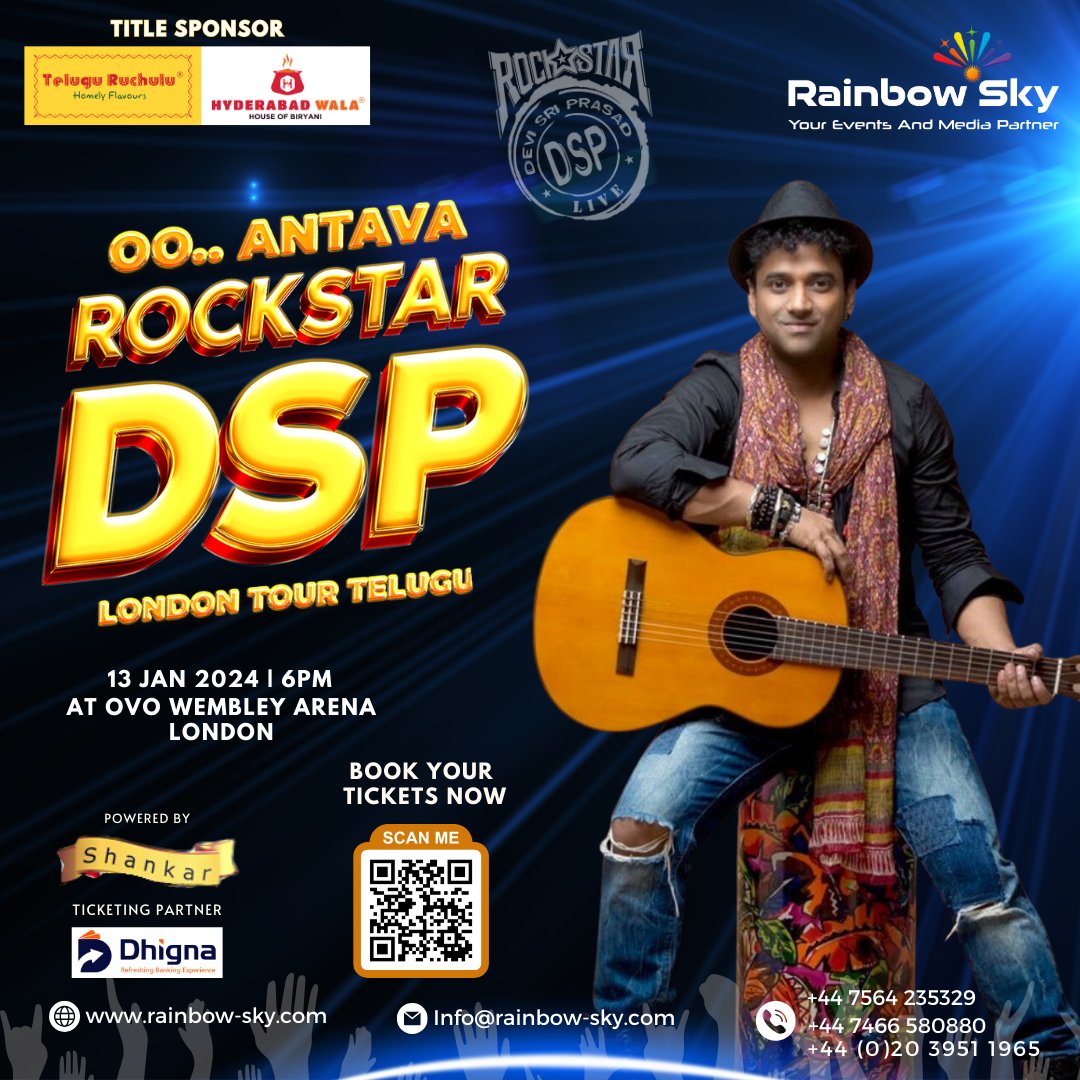 getrainbowsky's tweet photo. Get ready for an electrifying night with DSP! It's a musical extravaganza you don't want to miss!

Book your tickets now at https://t.co/fTSpYKHmEl
And let's create unforgettable memories together!

#DSP #devisriprasad #dspconcert #dspmusiclive #wembleyevents #londonconcerts https://t.co/JH0UYHikQa
