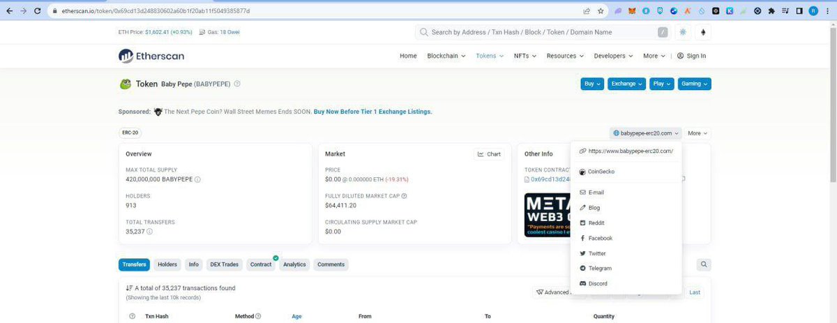 Guess what #BabyPepe info has been updated on <a href="/etherscan/">etherscan.eth</a> 

etherscan.io/token/0x69cd13…