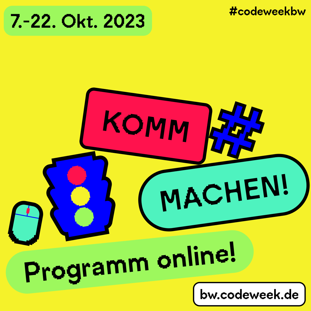 Whoop! Whoop! 🥳 Das Programm der Code Week Baden-Württemberg 2023 ist online mit bereits 70 Events! Macht mit - ihr könnt auch selbst Workshops zu den Themen #coding & #making anbieten! 💪 👉 bw.codeweek.de @CodeWeekGermany #codeweekbw #mint #mintbildung #codeweek