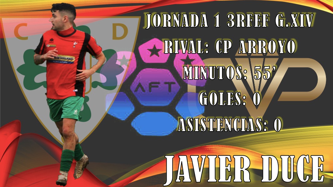 JAVIER DUCE 🤙

JORNADA 1 - 3RFEF G.XIV

Salió de inicio y jugó 55 minutos en su debut.

<a href="/DeTrenas/">Agencia De Fútbol Trenas</a>