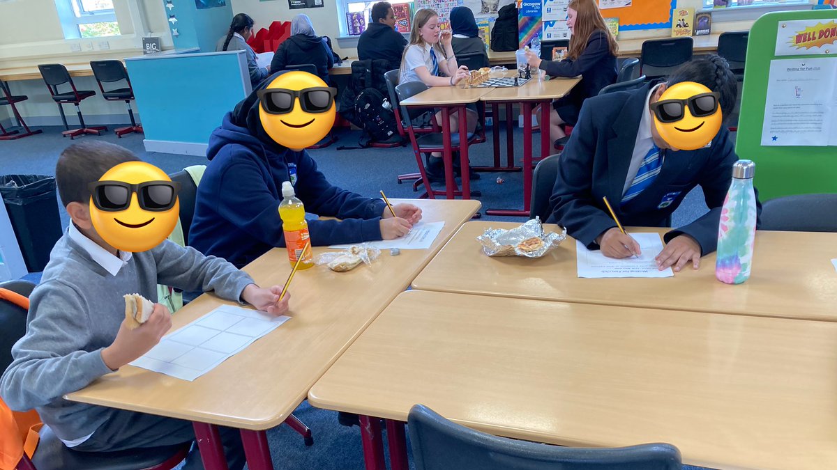 FionaKindness3's tweet photo. Lovely time had at our #WritingForFun club at lunchtime today. Cartoons about gnomes, & SpongeBob. Thanks to the writers and mentors 😄✍️ #RoodReads https://t.co/zLUae0bNUK