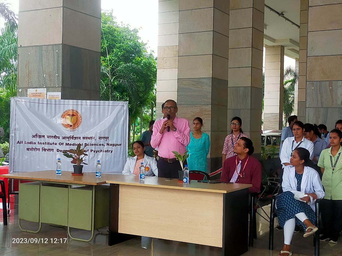 AIIMSNagpur's tweet photo. Dept of Psychiatry in collab. with the College of Nursing organised a street play @AIIMSNagpur OPD to raise public awareness on the occasion of #WorldSuicidePreventionDay emphasizing that
#SuicideisPreventable & together we can #CreateHopeThroughAction 🤝#MentalHealthMatters 🎗️ https://t.co/ULcE7CduxO