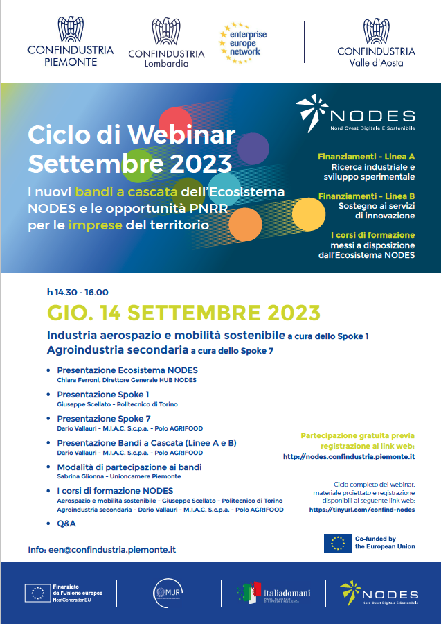 Il 14/09 si terrà il 4° e ultimo appuntamento del ciclo di webinar organizzato da @ConfPiem, @ConfindustriaL - partners Enterprise Europe Network Italia - e Confindustria Valle d'Aosta e in collaborazione con NODES. Per iscriverti 👉 lnkd.in/d3fUXY6f