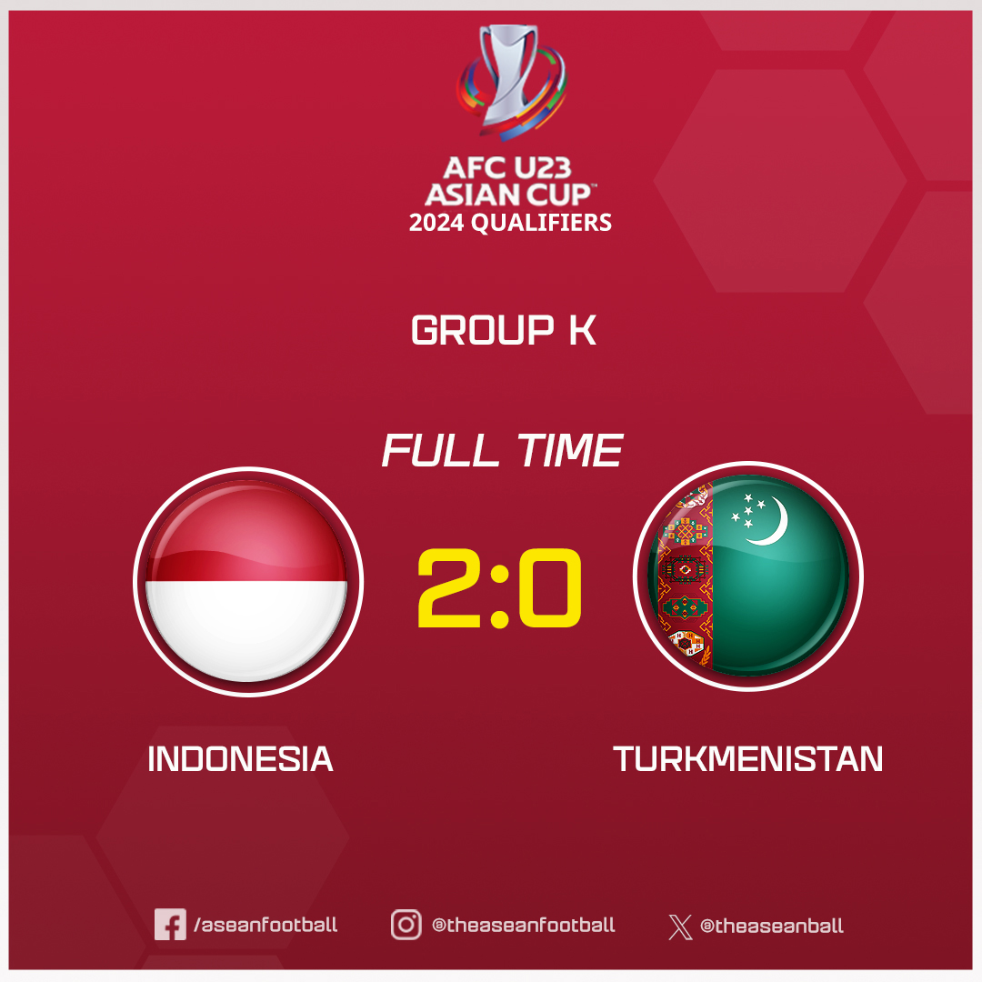 theaseanball's tweet photo. ✨ 2024 AFC U23 ASIAN CUP QUALIFIERS | Group K

FT:  Indonesia 🇮🇩 2️⃣ - 0️⃣ 🇹🇲 Turkmenistan

Indonesia qualified for the AFC U23 Asian Cup for the first time in history as the top team in Group K

#AFC #AFCU23AsianCup https://t.co/eM6I3vMPjB