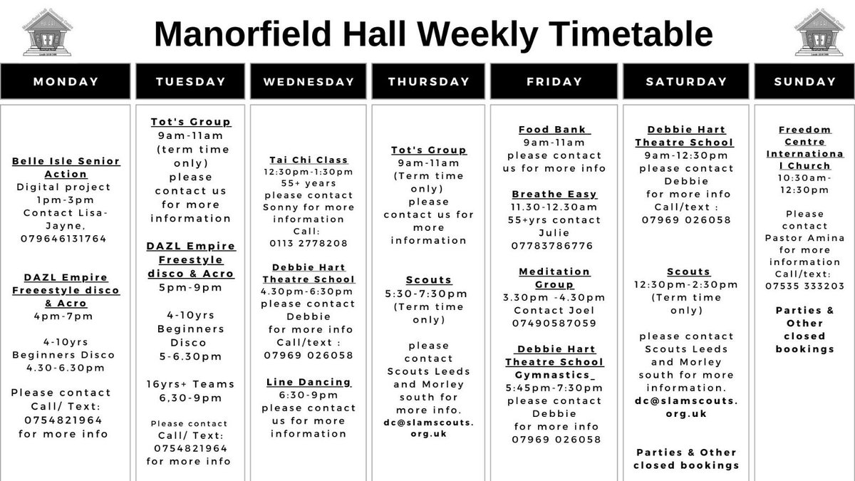 Checkout what’s on here @manorfield_hall where everyone is welcome #SouthLeeds #BelleIsle managed by @dazldance please share or why not pop along to one of our groups? ⬇️ @SouthLeedsLife @BITMO_LS10 @CentreCranmore