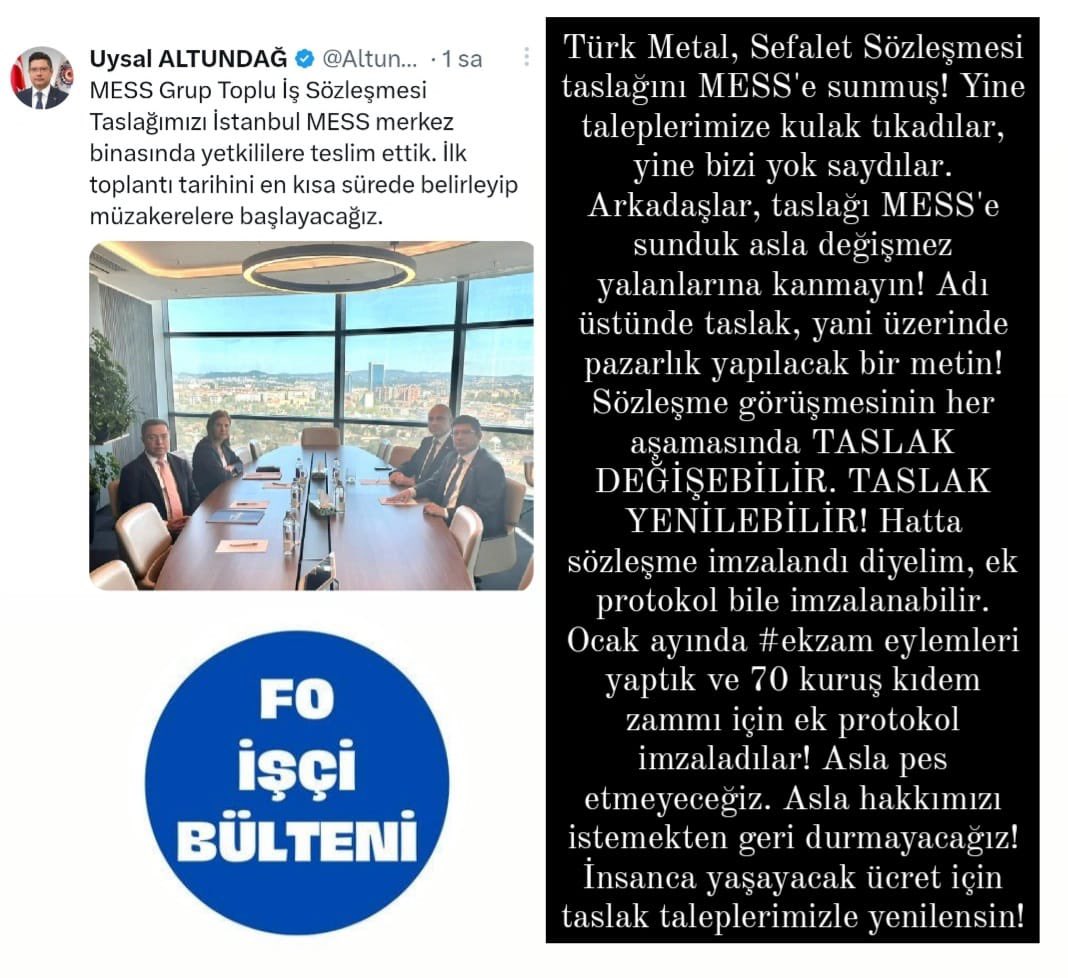 Fordiscibulteni's tweet photo. @TurkMetalSen , Sefalet Sözleşmesi taslağını MESS'e sunmuş!Yine taleplerimize kulak tıkadılar, yine bizi yok saydılar. Arkadaşlar, taslağı MESS'e sunduk asla değişmez yalanlarına kanmayın! Adı üstünde taslak, yani üzerinde pazarlık yapılacak bir metin! https://t.co/bOqsIZsBtZ