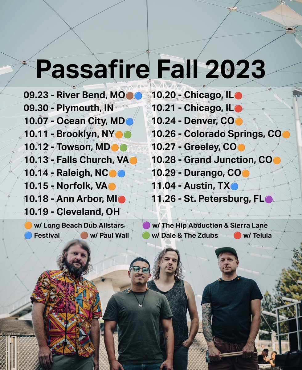 Passafire (@passafire) on Twitter photo We have a ton of shows with Long Beach Dub Allstars on the east coast + Colorado. We also have some headliners in the Midwest along with some festival sets coming up. We can’t wait to see y’all this fall! | #PassafireFall23
Tix:
passafiretheband.com/tour/
📸: <a href="/DirectedByGingy/">GingyProductions</a> We have a ton of shows with Long Beach Dub Allstars on the east coast + Colorado. We also have some headliners in the Midwest along with some festival sets coming up. We can’t wait to see y’all this fall! | #PassafireFall23
Tix:
passafiretheband.com/tour/
📸: <a href="/DirectedByGingy/">GingyProductions</a>