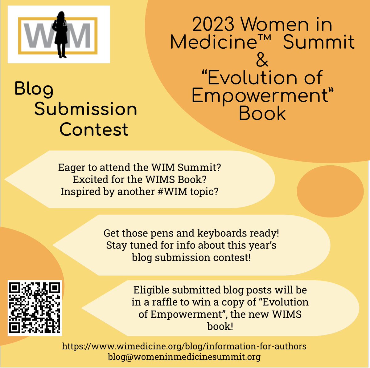 WimedicineOrg's tweet photo. #WomeninMedicine #SheforShe #HeforShe #TheyforShe writers!
Thrilled to announce our 3rd annual blog entry submission contest that will open after the Summit this month!
Get the creative energy flowing & be entered to win a copy of the new WIMS book "An Evolution of Empowerment" https://t.co/lxtfjhMhOD