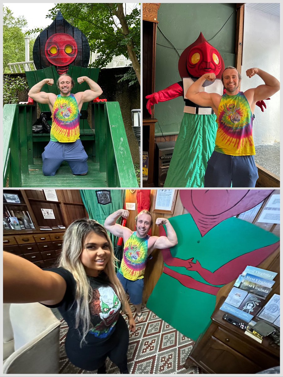 evil_n8tehewitt's tweet photo. 71 years ago today the legend of the Flatwoods Monster was born in Sutton West Virginia.

Some pics of @black_dahlia47 &amp; I at the @MonsterMuseum this summer.

#flatwoodsmonstermuseum #flatwoodsmonster #cryptozoology #monster #westvirginia #suttonwv https://t.co/SFqyPL7Xto