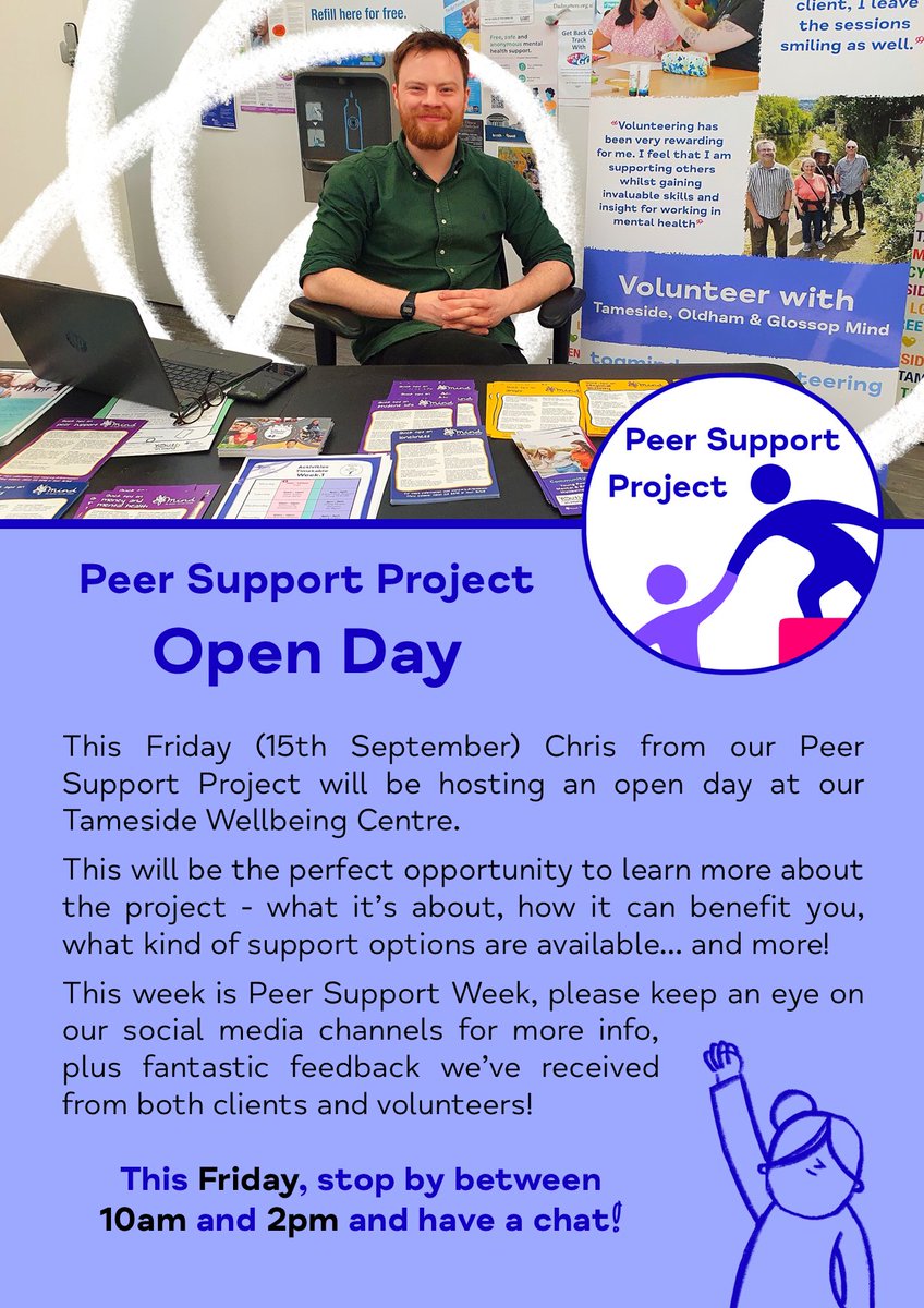 TOGMind's tweet photo. This Friday, Chris - our Peer Support Coordinator will be hosting an open day answering any questions or queries you might have about our project. Please stop by between 10am and 2pm and say hello if you can!
https://t.co/LCAG6RBEr8
#PeerSupportProject #PeerSupportWeek #PSP https://t.co/fHq1A0C4An