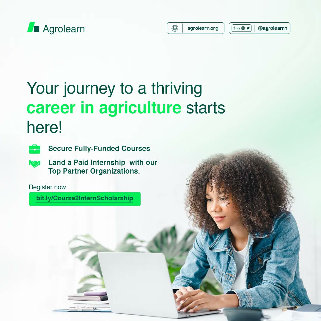 register for the Agrolearn Course2Intern programme via 🔗 bit.ly/Course2InternS… to gain access to fully-funded courses, paid internships, career support, and mentorship.  

#Course2Intern #Agrolearn #Agric