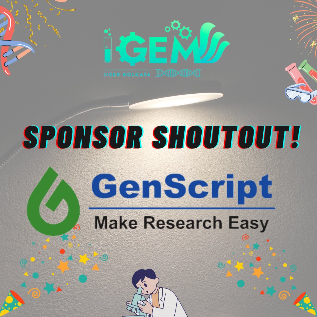 iGEM_IISERKol's tweet image. We express our heartfelt gratitude to "GENSCRIPT", for their exceptional services in economy synthesis, cloning and cost-effective plasmid production. Their commitment and affordablity has been instrumental in advancing our research endeavors.
#Genscript #iGEM2023 #sponsorship