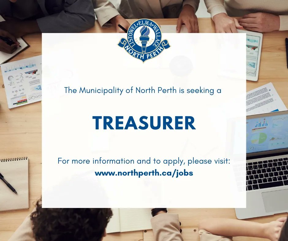 The municipality is currently seeking a Treasurer! 📉 💻 
 
This role provides financial leadership and advice to ensure the long-term financial sustainability of North Perth. 

👉 For more information and to apply, please visit: buff.ly/44LzEGd