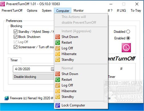 majorgeeks's tweet photo. Updated - PreventTurnOff is a simplified version of Don't Sleep designed to prevent the shutdown of your machine.
https://t.co/wxjo5p0AMY #freeware #PCShutdown https://t.co/LhJ2nIc1rg