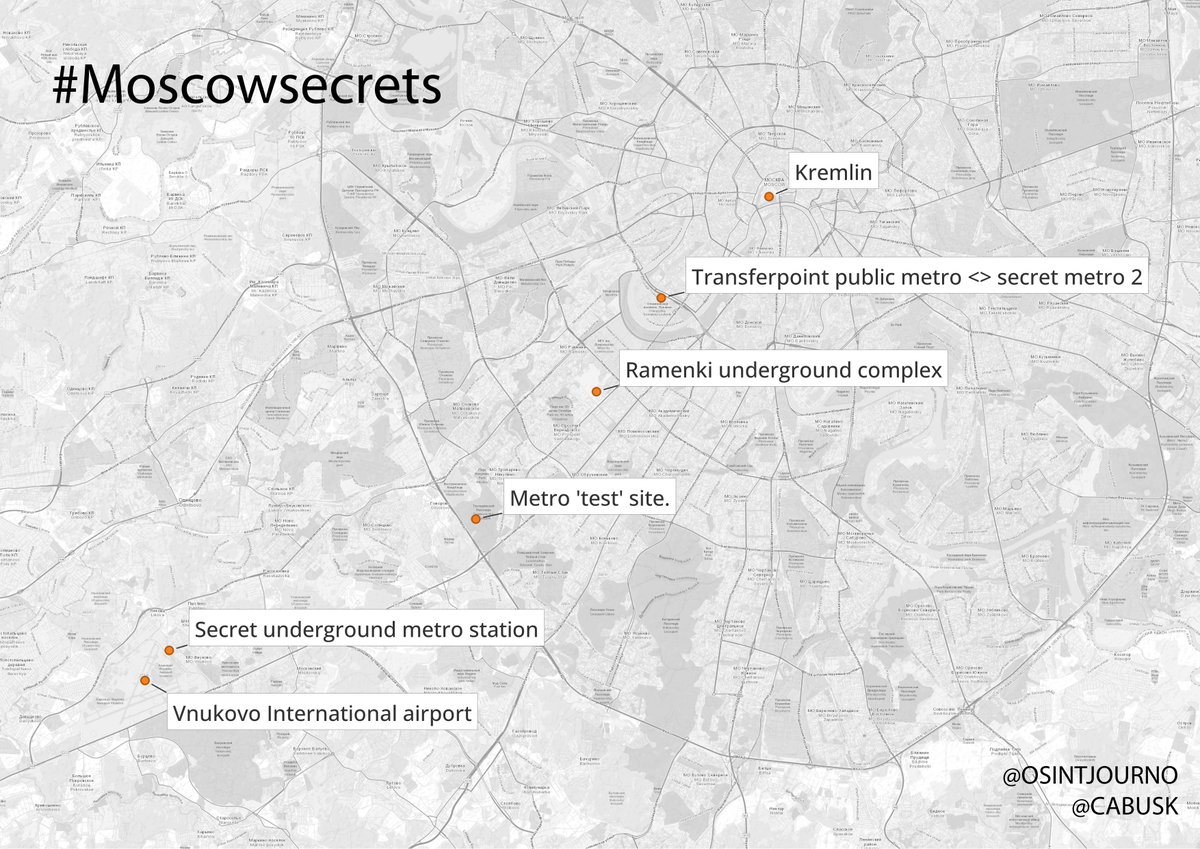osintjourno's tweet photo. #Moscowsecrets
Vandaag hebben @CKABUSK en ik bewijs gevonden voor een verhaal dat al heel lang de ronde doet: ondergrondse tunnels naar vliegveld Vnukovo.
Er is een geheime metrolijn in Moskou die bedoeld is voor de evacuatie van hooggeplaatste ambtenaren en regeringsleiders (bijnaam 'Metro 2').
Op internet wordt door veel mensen het vermoeden uitgesproken dat die geheime metrolijn helemaal totaan het internationale vliegveld Vnukovo ten zuidwesten van Moskou zou liggen.
Het controleren of dit verhaal klopt wordt wat bemoeilijkt door het feit dat er daadwerkelijk ook een nieuw metrostation bij dat specifieke vliegveld wordt aangelegd. Dat nieuwe (publieke) metrostation zou in 2023 klaar moeten zijn, aldus Sergej Sobjanin, de burgemeester van Moskou in een artikel uit augustus 2023.
Wij hebben echter vastgesteld dat er al sinds de jaren 80 een afgeschermd terrein is dat in overheidshanden is dat pal naast dit vliegveld ligt.
Op dat terrrein liggen al tenmiste 15 jaar (maar hoogstwaarschijnlijk al langer) de overduidelijke groene pyramides die horen bij een ondergronds metronetwerk en ondergrondse tunnels. Doorgaans wijst een grote verzameling van deze pyramides op een ondergronds knooppunt of ondergronds station.
Het kan natuurlijk geen toeval zijn dat precies op de plek waar al decennia een ondergronds metrostation ligt nu 'toevallig' de plek is waar ook een publiek metrostation gaat komen.
Dit metrostation gaat vanuit het #Moscowsecrets project uiteraard nog de nodige aandacht krijgen 🥰.
PS: We zijn nog hard bezig met het 3D model van het geheime speciale transferpunt in Moskou, maar deze nieuwe vondst wilden we jullie niet onthouden!
