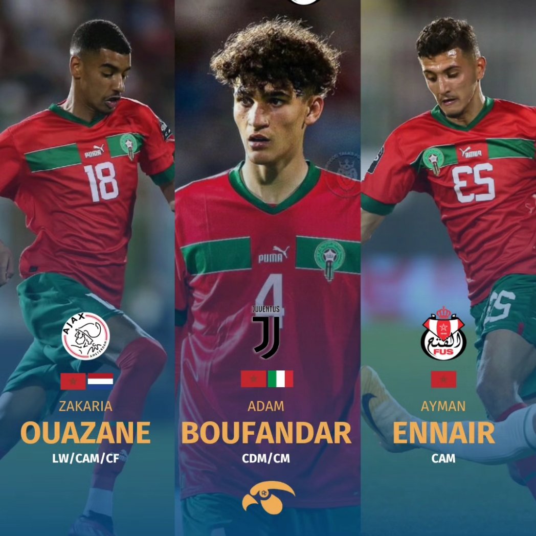 FalconScouting's tweet image. Falcon Scout: Morocco 🇲🇦

💎 Z. Ouazane (16 years old), Ajax U18
🔹positioning
🔸guarding the ball
🔹aerial

💎 A. Boufandar (17 years old), Juventus U18
🔹long passing
🔸vision
🔸dribbling

💎 A. Ennair (17 years old), FUS Rabat
🔹movement speed
🔸moving w/ the ball
🔹dribbling