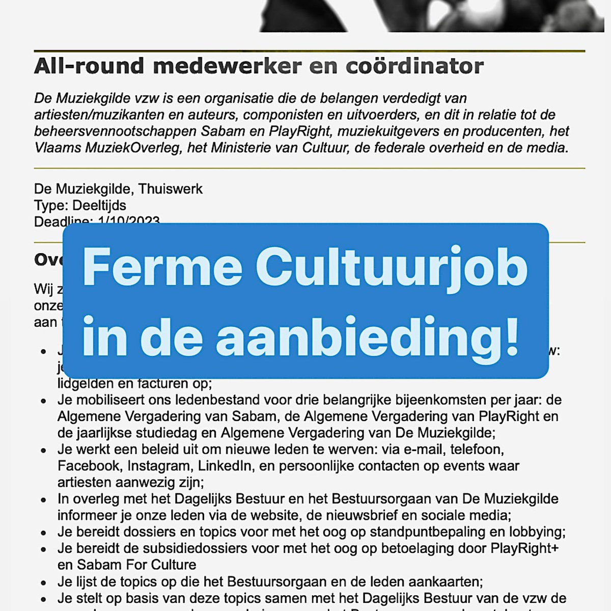 We hebben een ferme job met enorme netwerk mogelijkheden in de aanbieding! 👉 cultuurjobs.be/2023/allr-roun…
