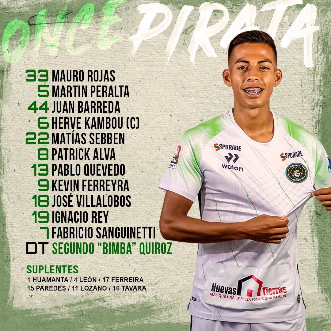 ¡Vamos, #Piratas 🏴‍☠️💚
Este es el XI para el partido de hoy.⚽💪

#RemaPirata #OrgulloLeonardino