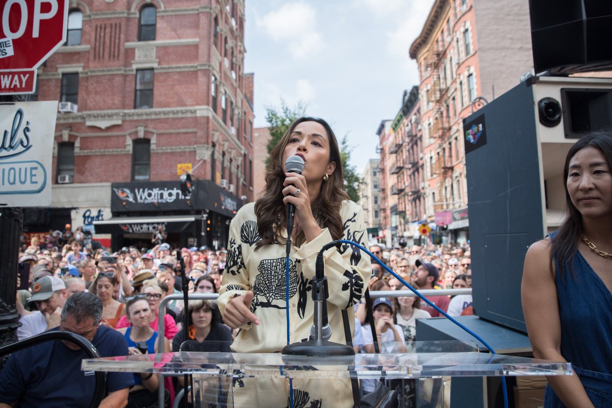 NYCCouncil's tweet photo. This past weekend, huge crowds of New Yorkers came out to celebrate the co-naming of Ludlow Street and Rivington Street to “Beastie Boys Square” in honor of the iconic hip-hop trio. https://t.co/WhSp1KXD8n