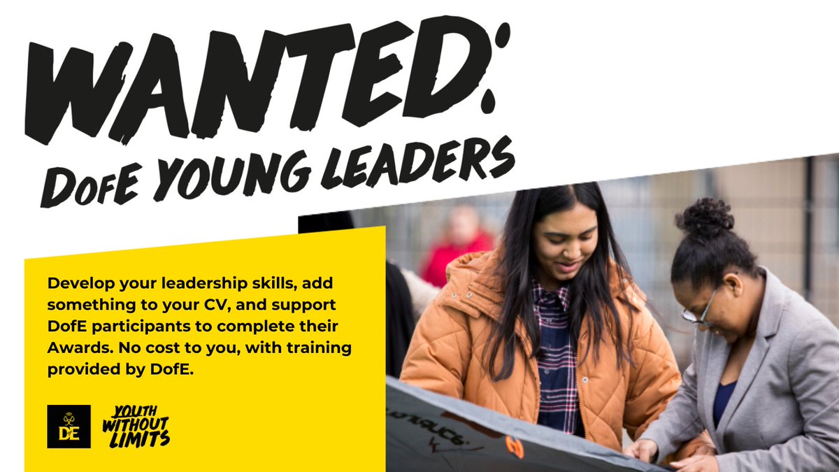 Get involved: We're looking for our new DofE young leaders. Each organisation can have 2 participants on the scheme. For more information for leaders follow this link: dofe.org/youngleaders-a… #DofE #youthwithoutlimits #DofENorfolk