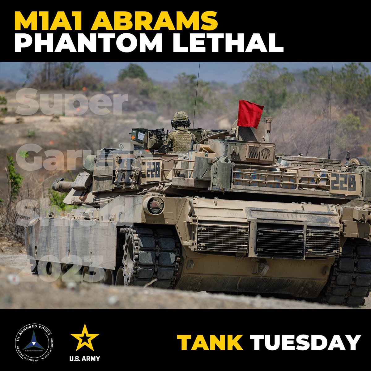iiiarmoredcorps's tweet photo. A Soldier fires an M2 .50 Caliber machine gun at targets ahead while aboard an M1 Abrams tank while supporting Super Garuda Shield 2023.
So, what comes to mind for you when we hear the CG say "Phantom Lethal"?
#tanktuesday | #phantomlethal | #phantomwarrior | #phantom6 https://t.co/nwaJezOWZS