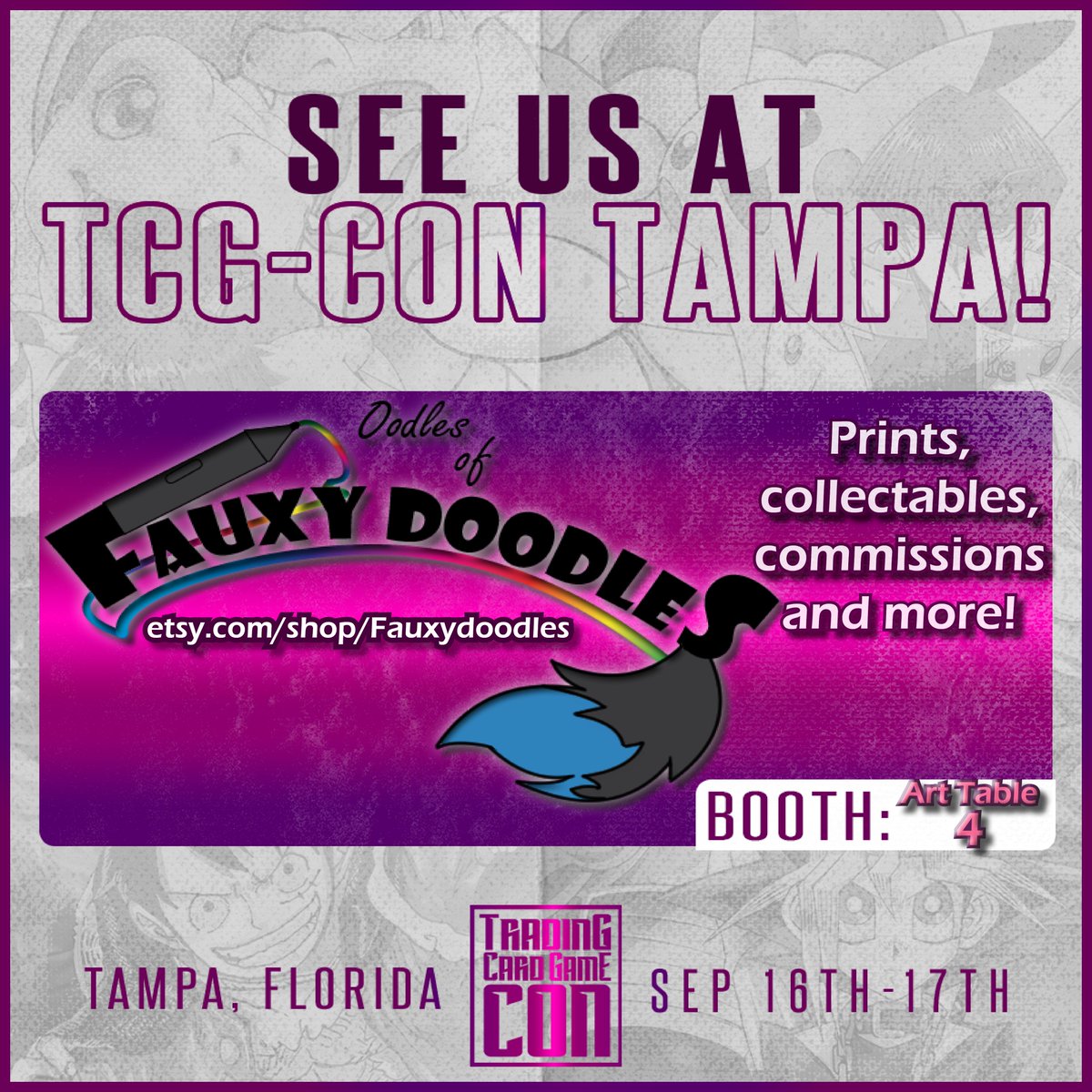 TheFauxsynder's tweet photo. Just a few more days!!! I'm excited to share I'll be at @Tcgconvention September 16th-17th! My first convention since March, and the first to feature a ton of my new merch, prints, standees and more~ If you're in the area, stop by and say hi! #tcgcon #artistalley https://t.co/qe4Gf41IZa