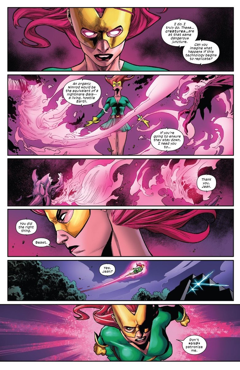 Keitsune_'s tweet photo. People saying maybe to Jean Grey? The woman who’s forced herself into the mind of gods? Has held apart a small sun with telekinesis? Can pull people apart by their atoms? Can exist as pure psionic energy? Can act at the speed of thought? All without the Phoenix?! Yeah, okay. https://t.co/8Ig5Q0HRwB