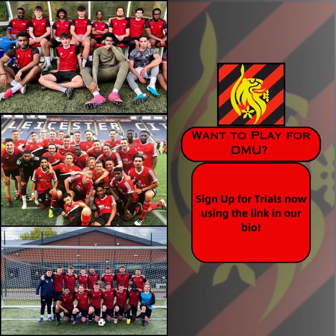 Trial Information : 

Interested in playing for DMUFC this year? If so click on the link below or in our bio to sign up for trials on the 29th of September.

More details to follow in the coming weeks, Good Luck! 🔴⚫️

linktr.ee/demontfortfc