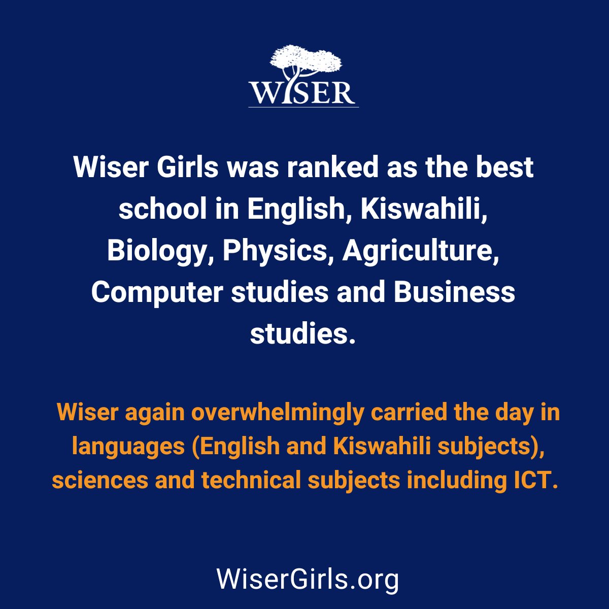 Congratulations to our Wiser Girls for placing 1st  in overall performance on the SWIBAS Benchmark Examinations!