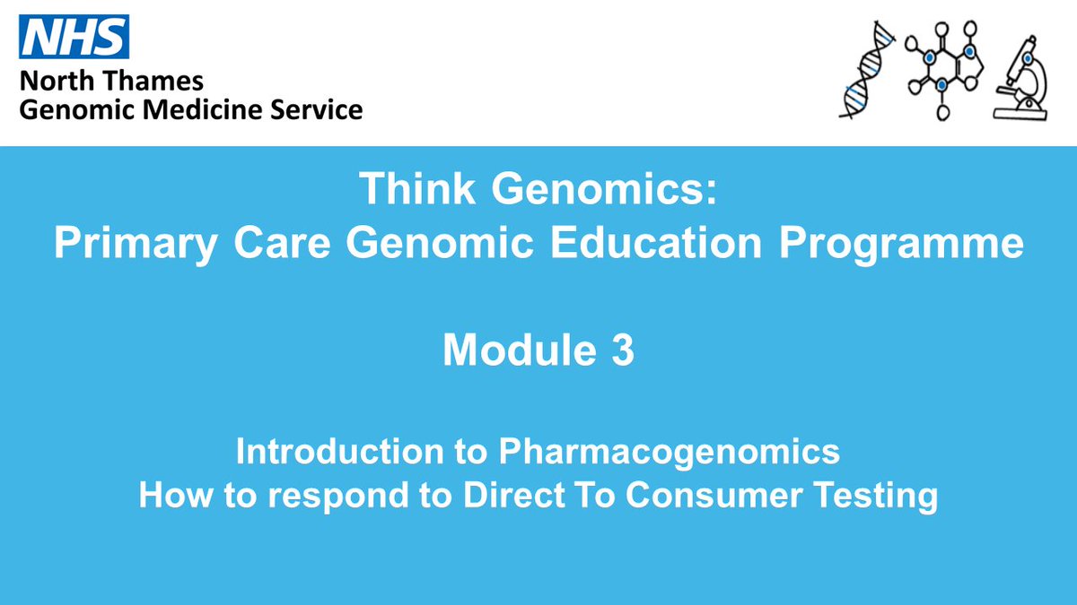 All primary care staff are invited to join our genomics education webinar at 1pm!

The session provides an intro to pharmacogenetics and advice on responding to direct-to-consumer testing

Further sessions will be held on 12 Oct &amp; 10 Nov

Register here: bit.ly/3Lfc5Qh