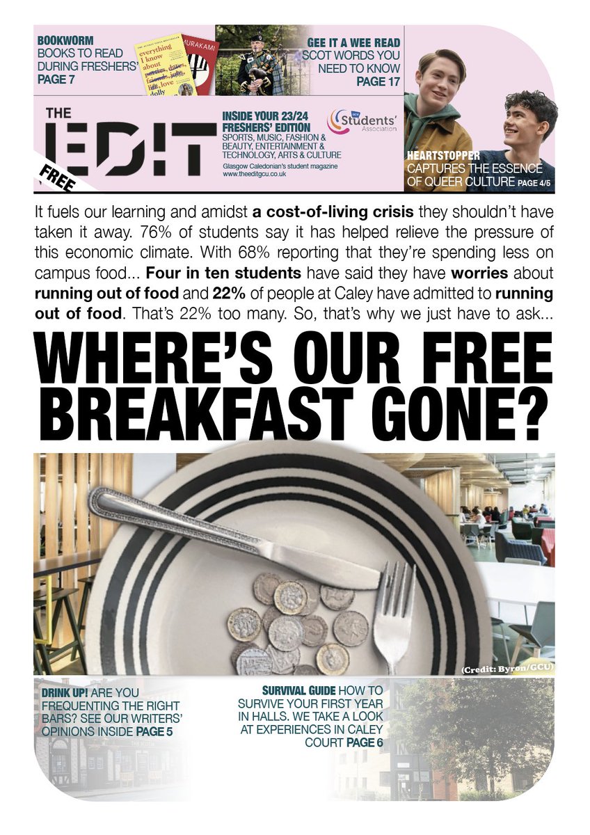 🗞️Our freshers' edition's front page today – which is available next week!

In this issue, we campaign to bring free breakfasts back 🍳