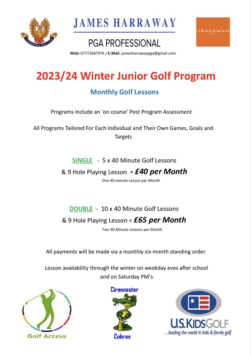 pgajimmer's tweet photo. @CirencesterGolf Cobras 🐍 Individual Winter Coaching Programs all set up and available for an October start! 👍🏻 Limited spaces available, so contact @pgajimmer early to obtain a space now! 📱 #growingthegame #juniorgolf #golfingthecotswolds #structured #practiceplanning https://t.co/SvjcBafrJT