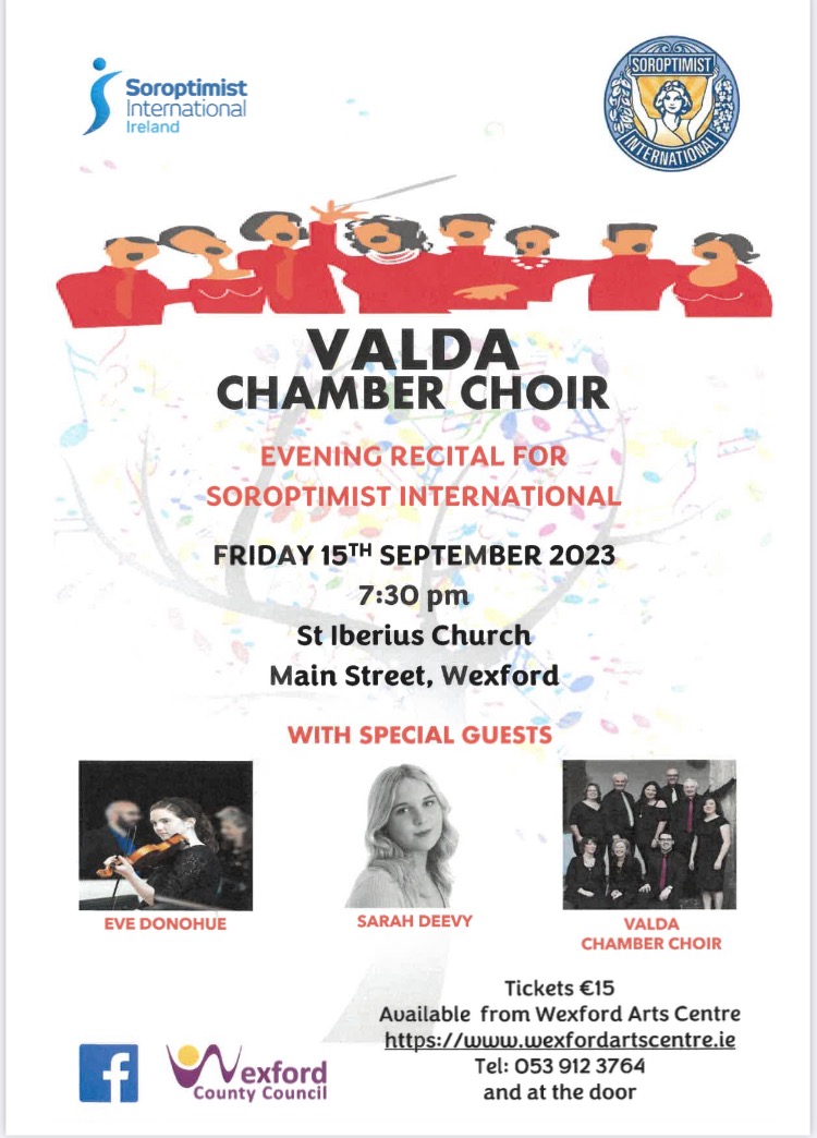 Don’t miss this exciting event… Friday 15th September at 7.30! St Iberius Church Wexford. Tickets €15 on the door or in advance from the Arts Centre…