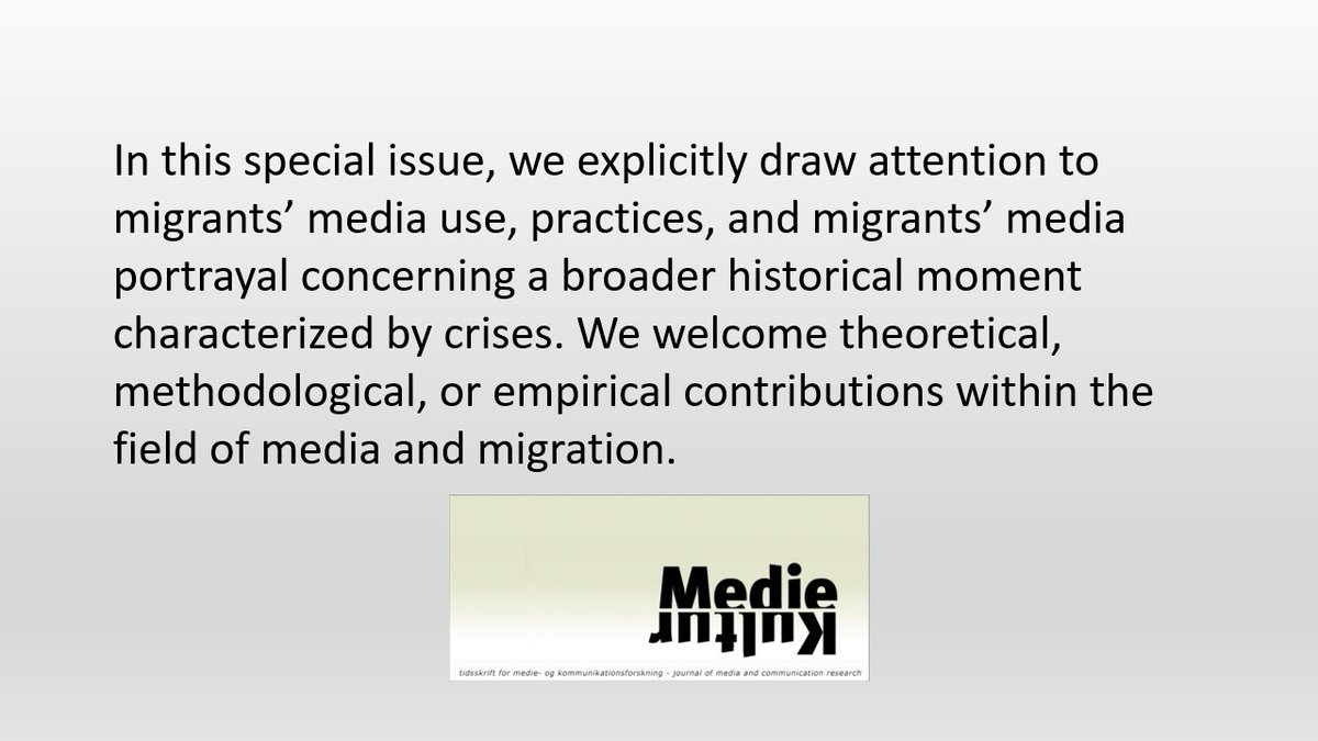 MedieKultur (@mediekultur_) on Twitter photo 📢 Call for abstracts! 📢
MedieKultur invites abstracts for a special issue on “Media and migration in times of crises” edited by <a href="/jean_teichert/">Dr. Jeannine Teichert</a>, Heike Graf, and <a href="/PhilippSeu/">Philipp Seuferling</a>. Submit your abstract no later than 1 November, 2023. Read more here: tidsskrift.dk/mediekultur/an… 📢 Call for abstracts! 📢
MedieKultur invites abstracts for a special issue on “Media and migration in times of crises” edited by <a href="/jean_teichert/">Dr. Jeannine Teichert</a>, Heike Graf, and <a href="/PhilippSeu/">Philipp Seuferling</a>. Submit your abstract no later than 1 November, 2023. Read more here: tidsskrift.dk/mediekultur/an…