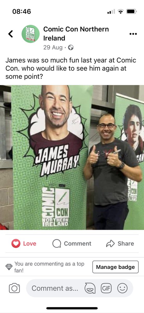 Heatherwynn02's tweet photo. @comconnireland @jamessmurray 👋 we would love to see him again 😊 #ComicCon2024 🙏 https://t.co/5K9A3tg5KD