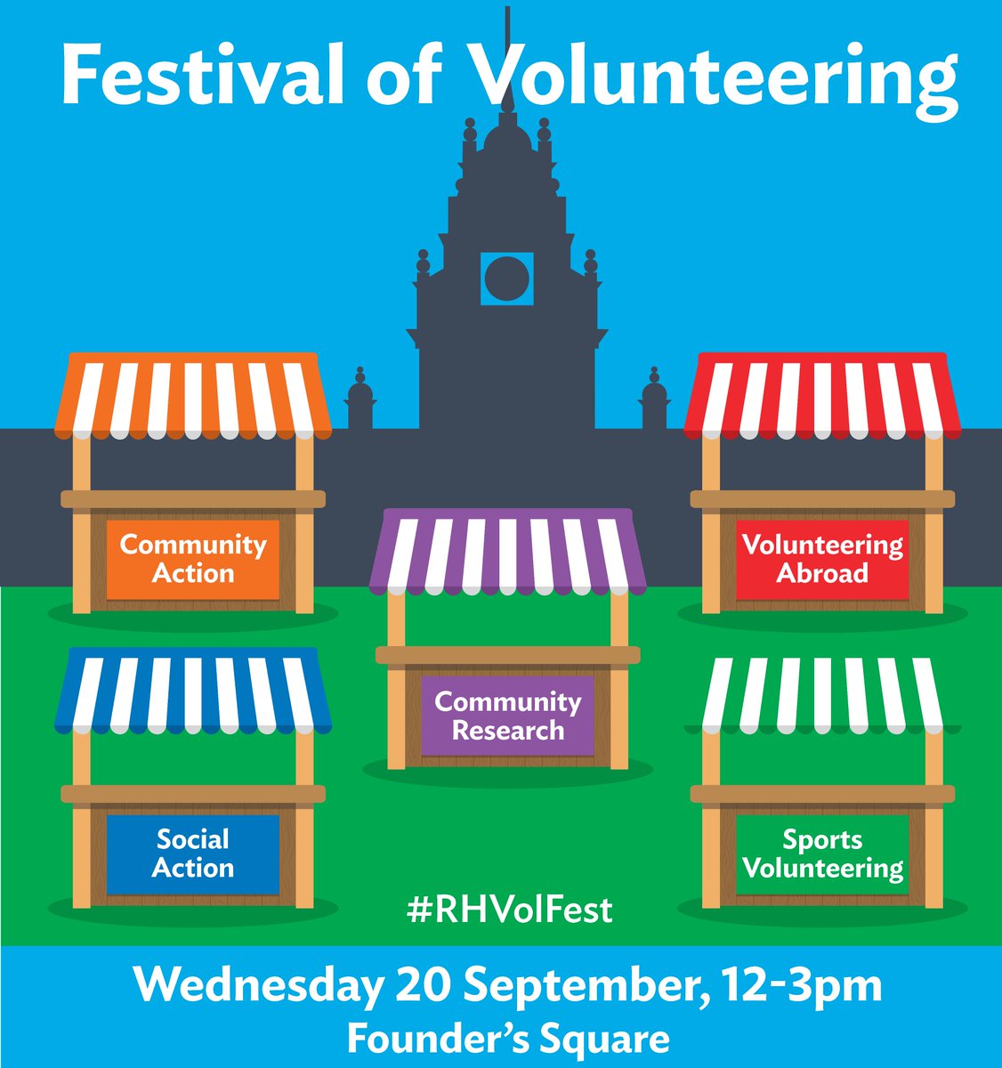 🎉Festival of Volunteering 2023🎉 Are you a Fresher interested in volunteering or a returning student looking to develop new skills and give back to their community? Come along to this year's Festival of Volunteering on Wednesday 20th September from 12-3 pm. #RHVolFest