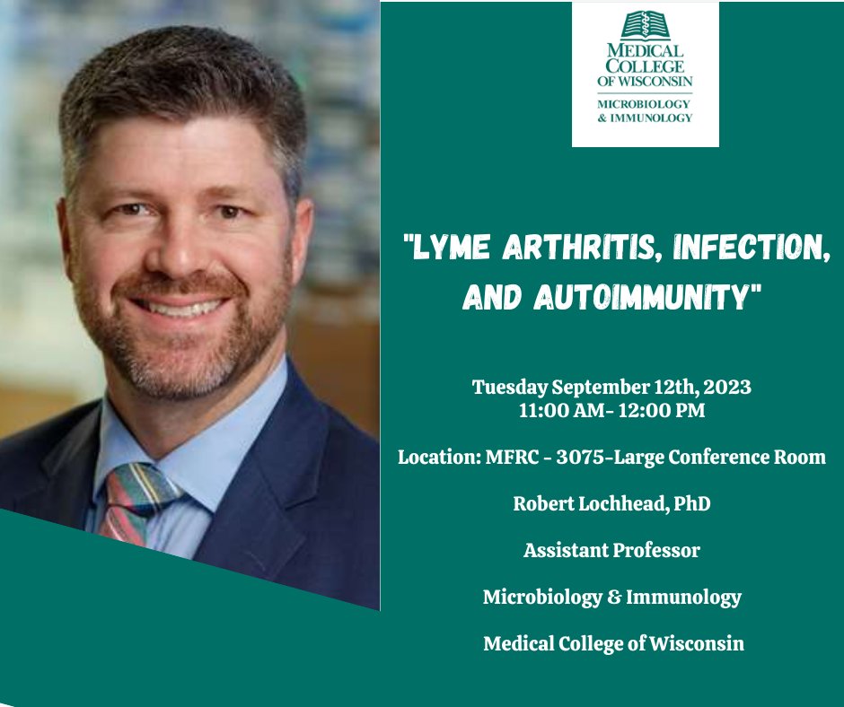 Join the M&amp;I Seminar Series today for "Lyme Arthritis, Infection, and Autoimmunity" with our own <a href="/rlochheadphd/">Dr. Robert Lochhead 🇺🇦</a> at 11AM in MFRC room 3075.