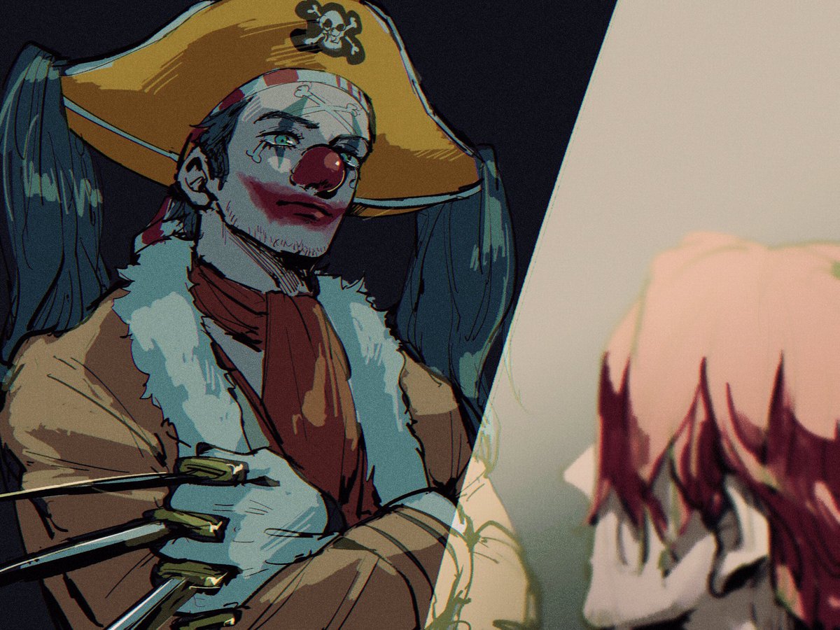 hat multiple boys 2boys clown holding pirate hat male focus  illustration images