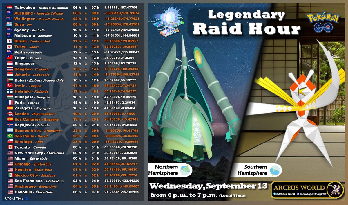 Arceus_World's tweet photo. Legendαrч Rαıd Hour ꧁❂ ƇєƖєѕтєєƖα & Ƙαятαηα ❂꧂
✰ Wed, Sep 13 from 6pm to 7pm (Local Time)
❣️Like & RT💝
#PokemonGO #ExRaid #PokemonLegendsArceus #ShinyCheck #色違い #ポケモンGO #pokemon #Celesteela #テッカグヤ #Kartana #カミツルギ
🇺🇸 🇬🇧 https://t.co/WSYvvBz3xD