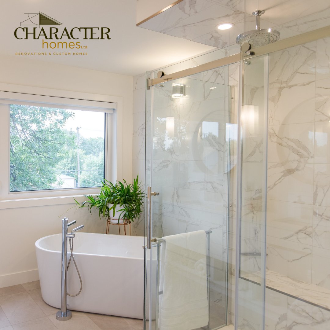 CharacterLtd's tweet photo. Want to turn your bathroom into a spa-like oasis? Check out this stunning custom. Featuring marble tile, a walk in shower, &amp; a free standing soaker tub, this bathroom is the perfect place to unwind and pamper yourself. #custombathroom #homebuilder #customhomes #homereno https://t.co/BdpMJ4Iaqo