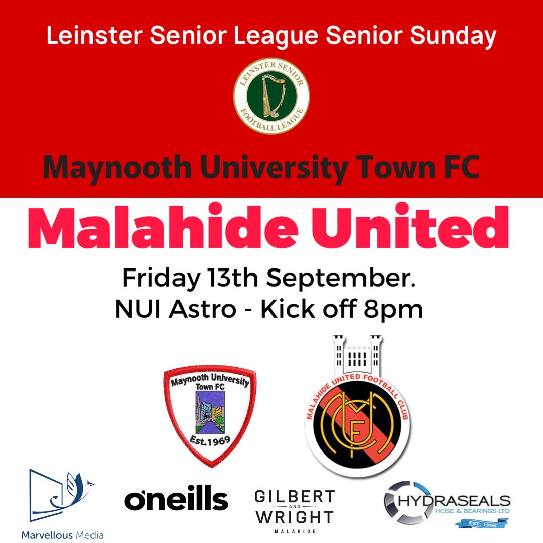 Another jaunt across the M50 on Friday evening as we head to Maynooth University to take on @mutfc_senior in the league. Kick off is 8pm and we would love some support on the night 🔴⚫️ #malahideunited #muafc #lsl #lsllivescore